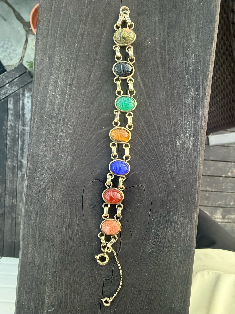 Egyptian Revival Gemstone Scarab Bracelet